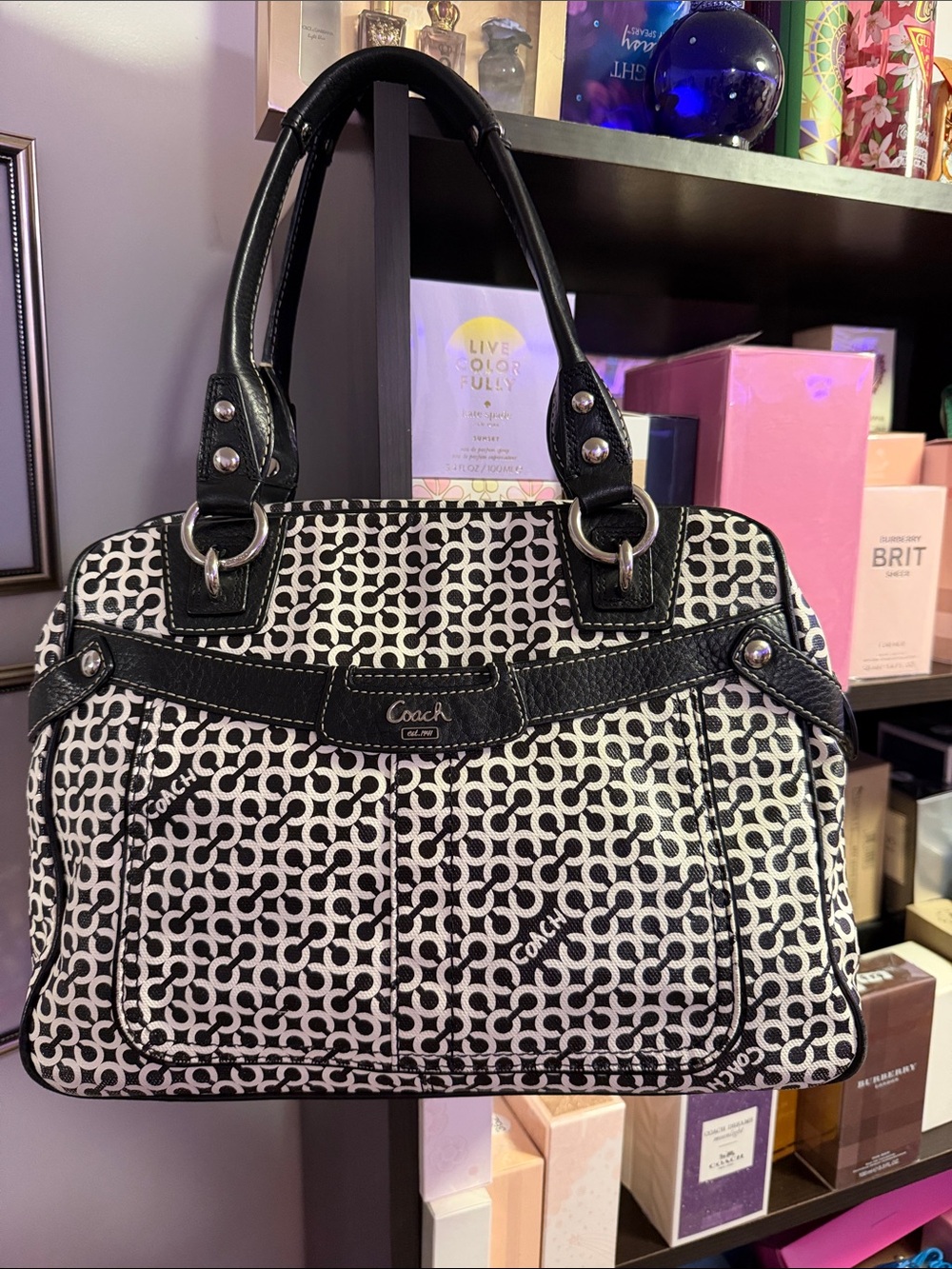 Coach Black & White Signature Penelope Satchel Bag